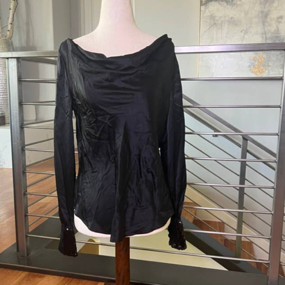 Cinq a Sept Rue Sequin Accent Cowl Neck Silk Blouse - Picture 1 of 11